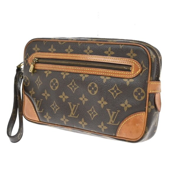LOUIS VUITTON Marly Dragonne GM Clutch Hand Bag Monogram Brown - Picture 1 of 15